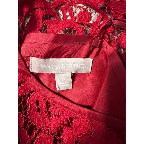 Banana Republic Sheath Dress 8 Red Stretch Lace Cap Sleeve Career Church Party - Picture 10 of 11